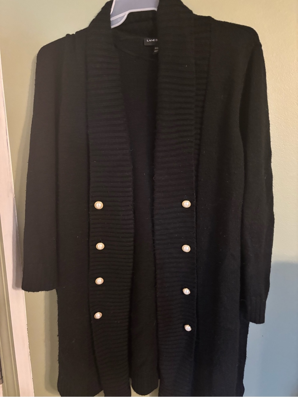 Lane Bryant Black Open Cardigan with Pearl Buttons
